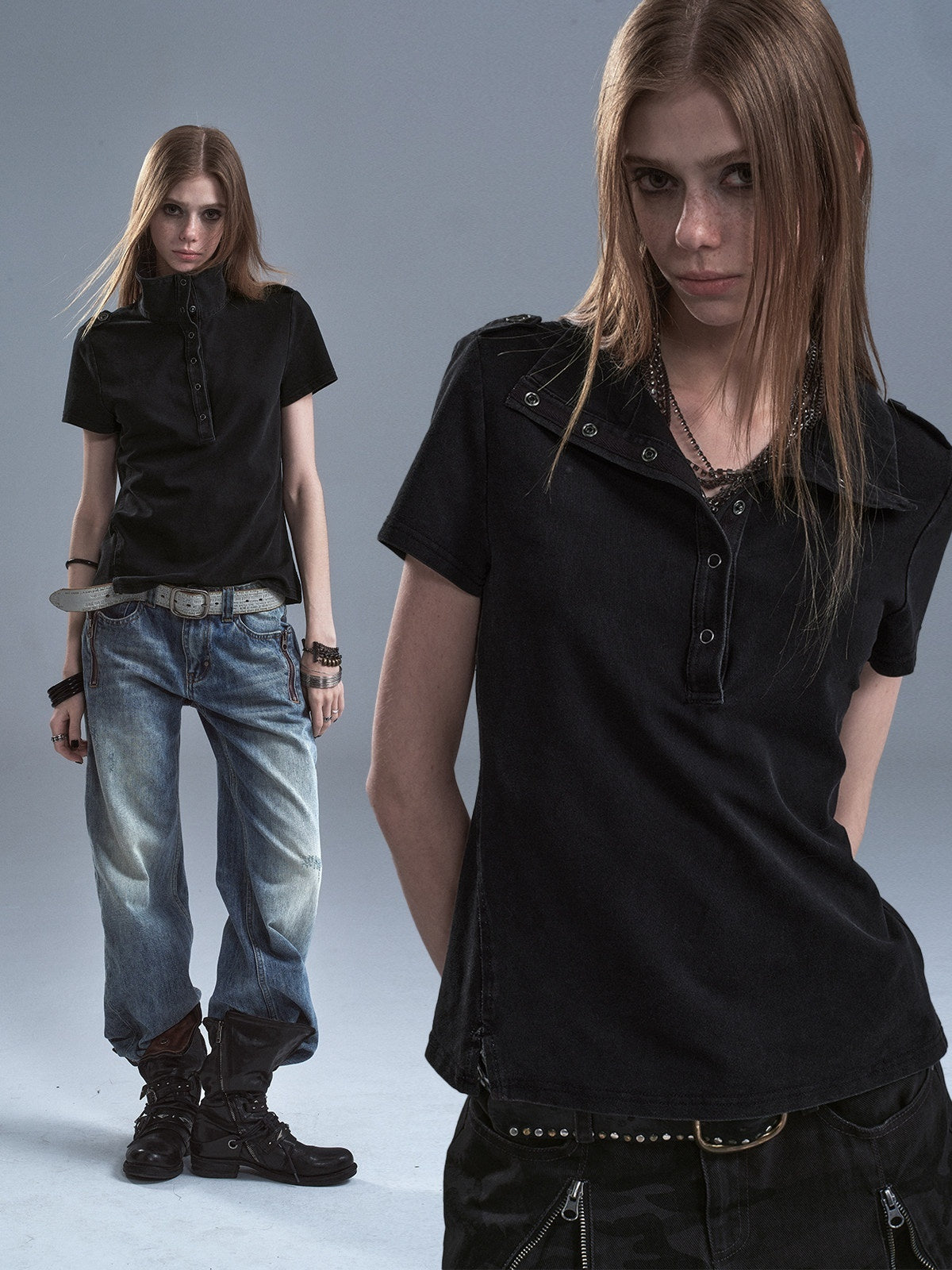 wear_And_tear_Distressed_Pique_Metal_Button_Slit_Collar_Women&