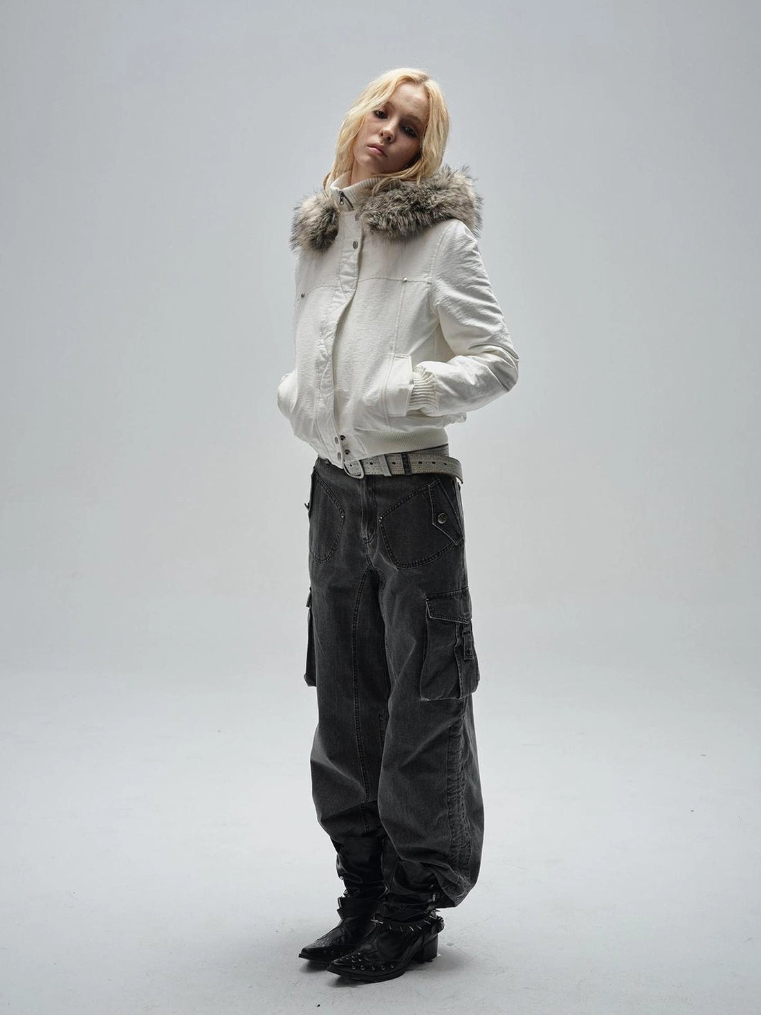 wear And tear Double Placket High Neck Hooded Cotton Jacket