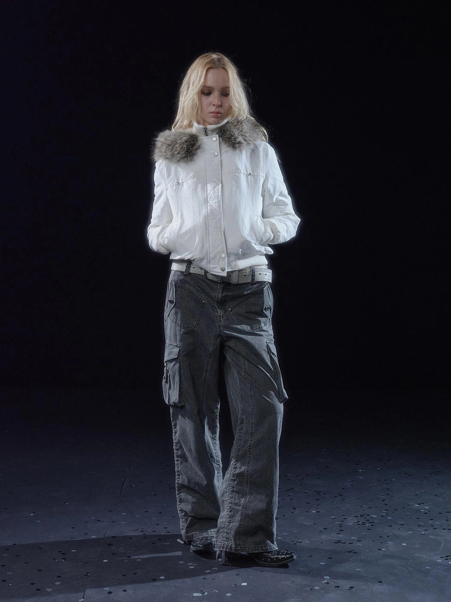 wear And tear Double Placket High Neck Hooded Cotton Jacket