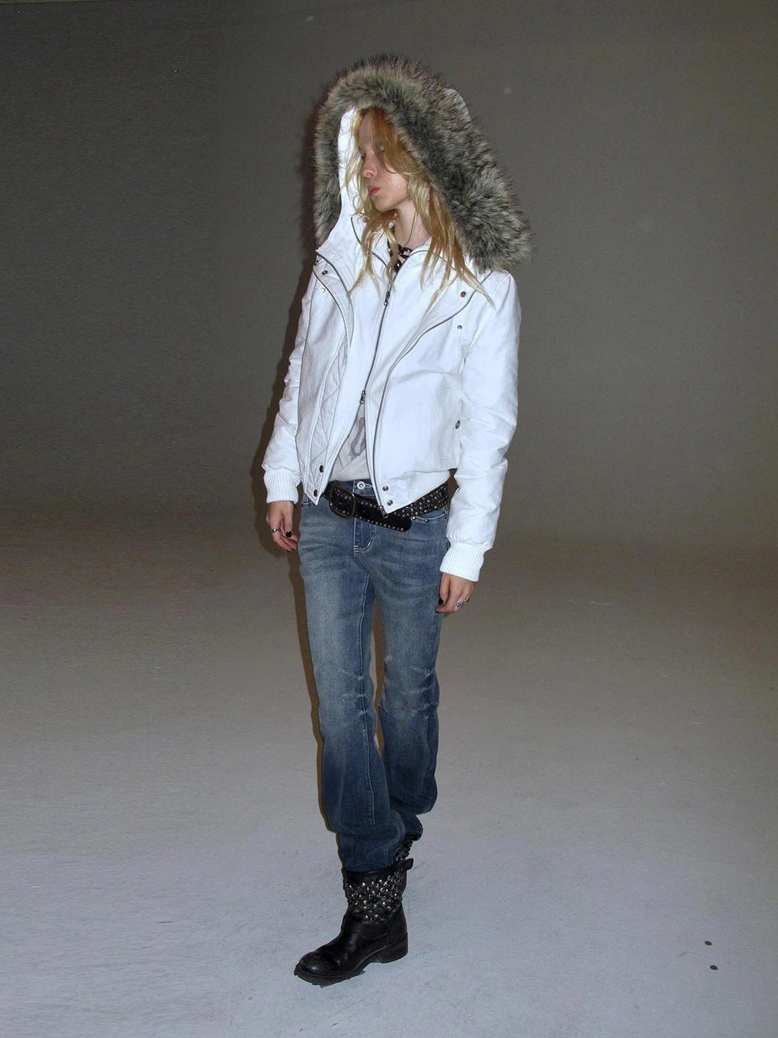 wear And tear Double Placket High Neck Hooded Cotton Jacket