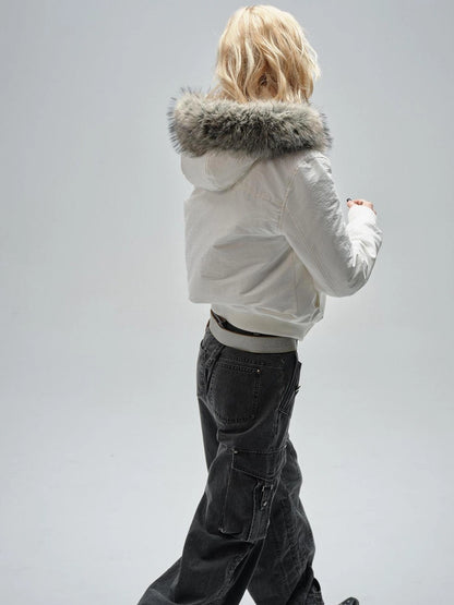 wear And tear Double Placket High Neck Hooded Cotton Jacket