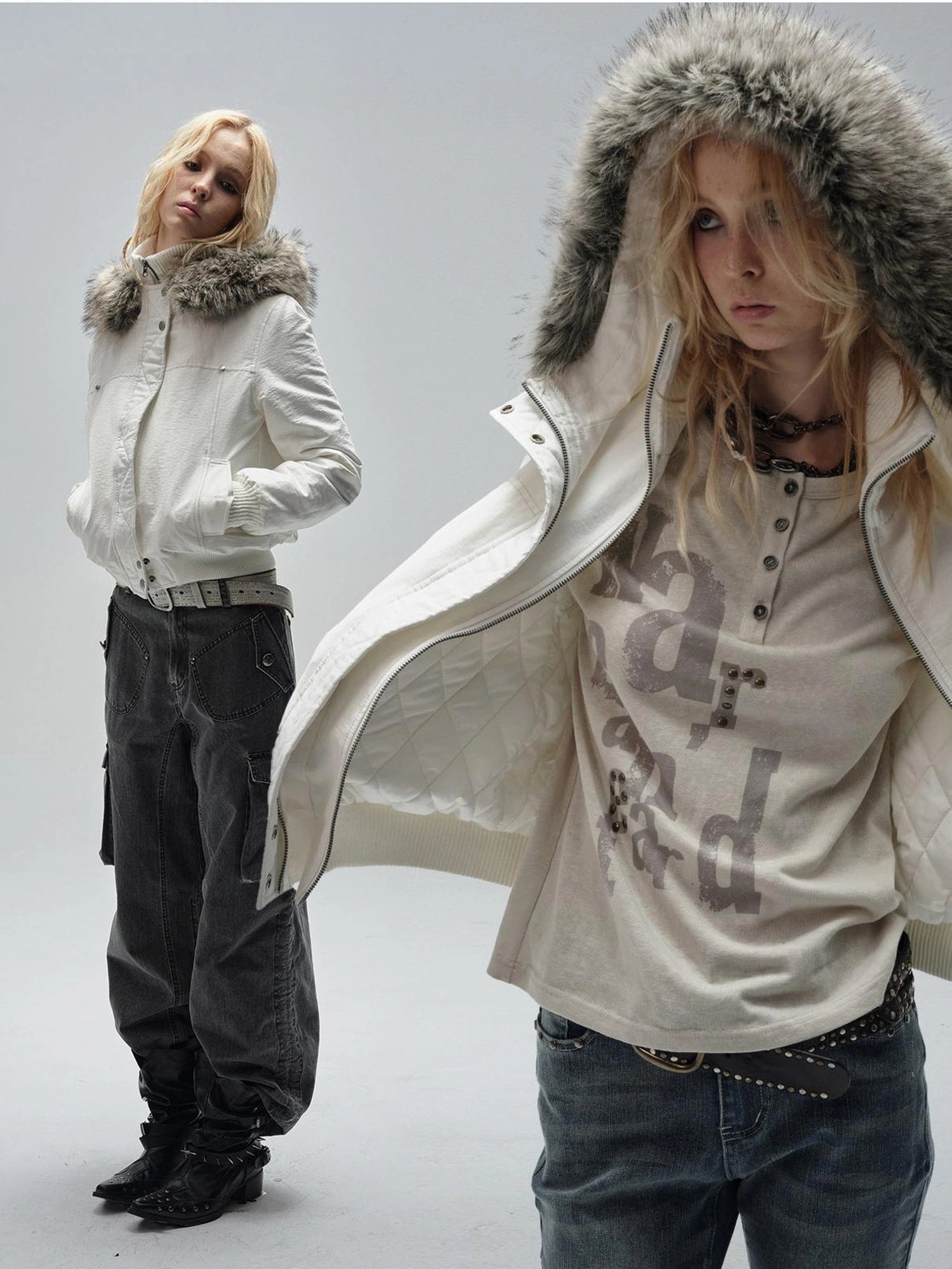 wear And tear Double Placket High Neck Hooded Cotton Jacket