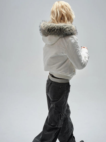 wear And tear Double Placket High Neck Hooded Cotton Jacket
