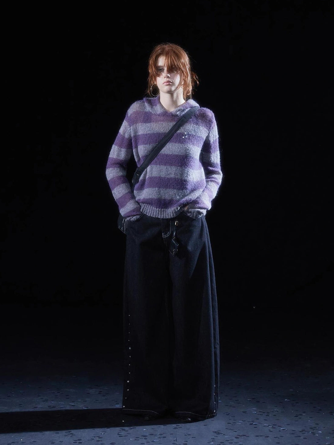 wear And tear Double Rivet Washed Wide Leg Denim Pants