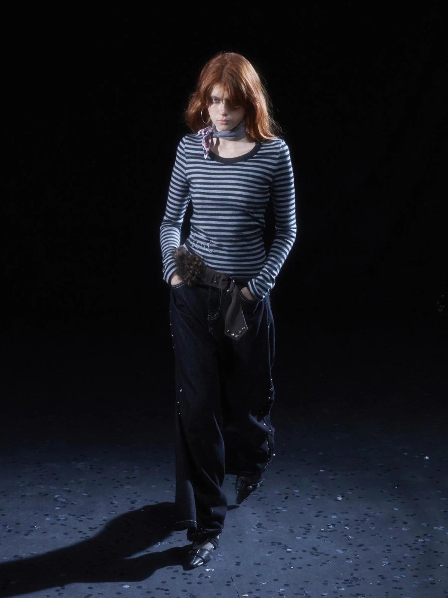 wear And tear Double Rivet Washed Wide Leg Denim Pants