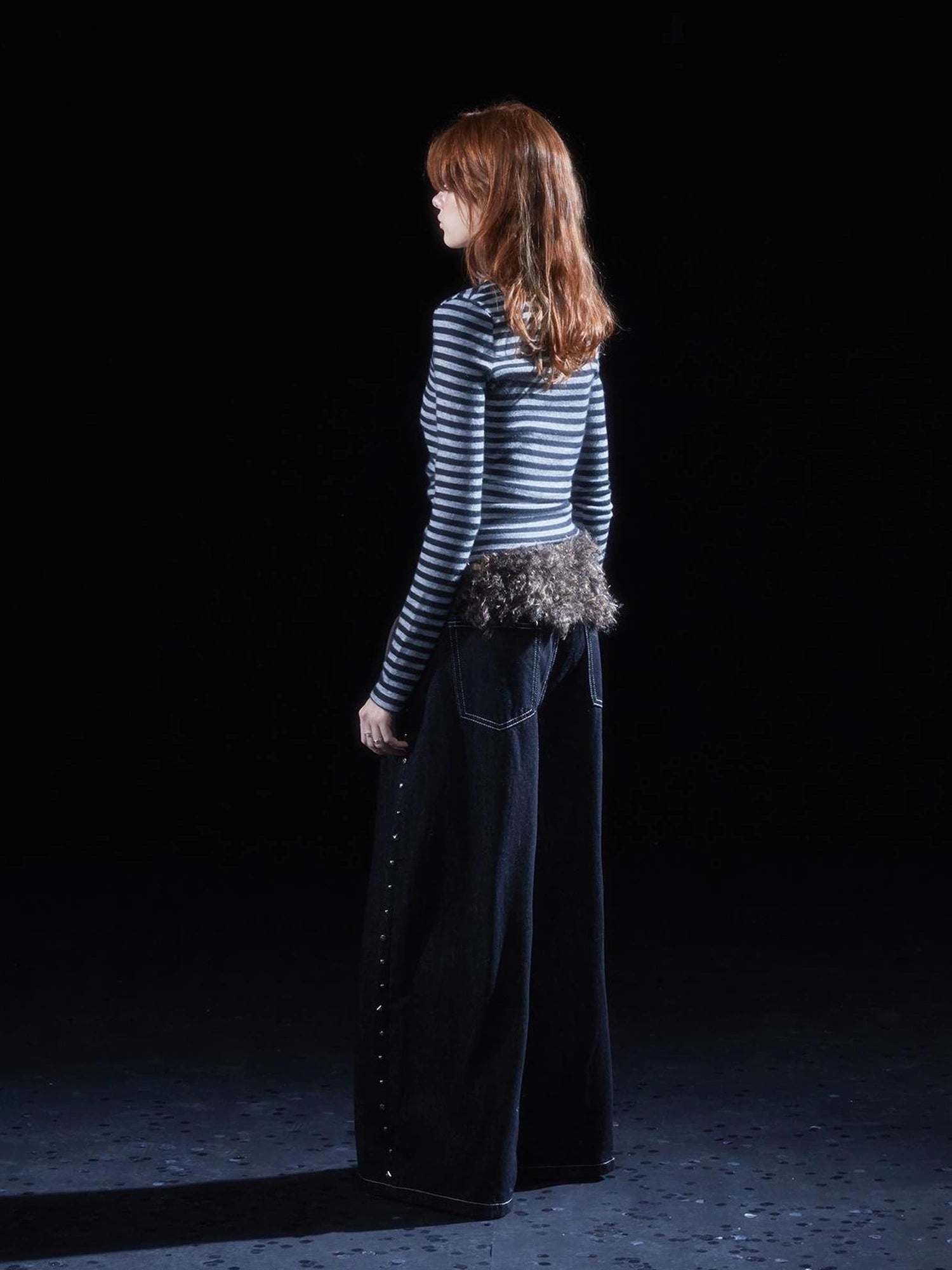 wear And tear Double Rivet Washed Wide Leg Denim Pants