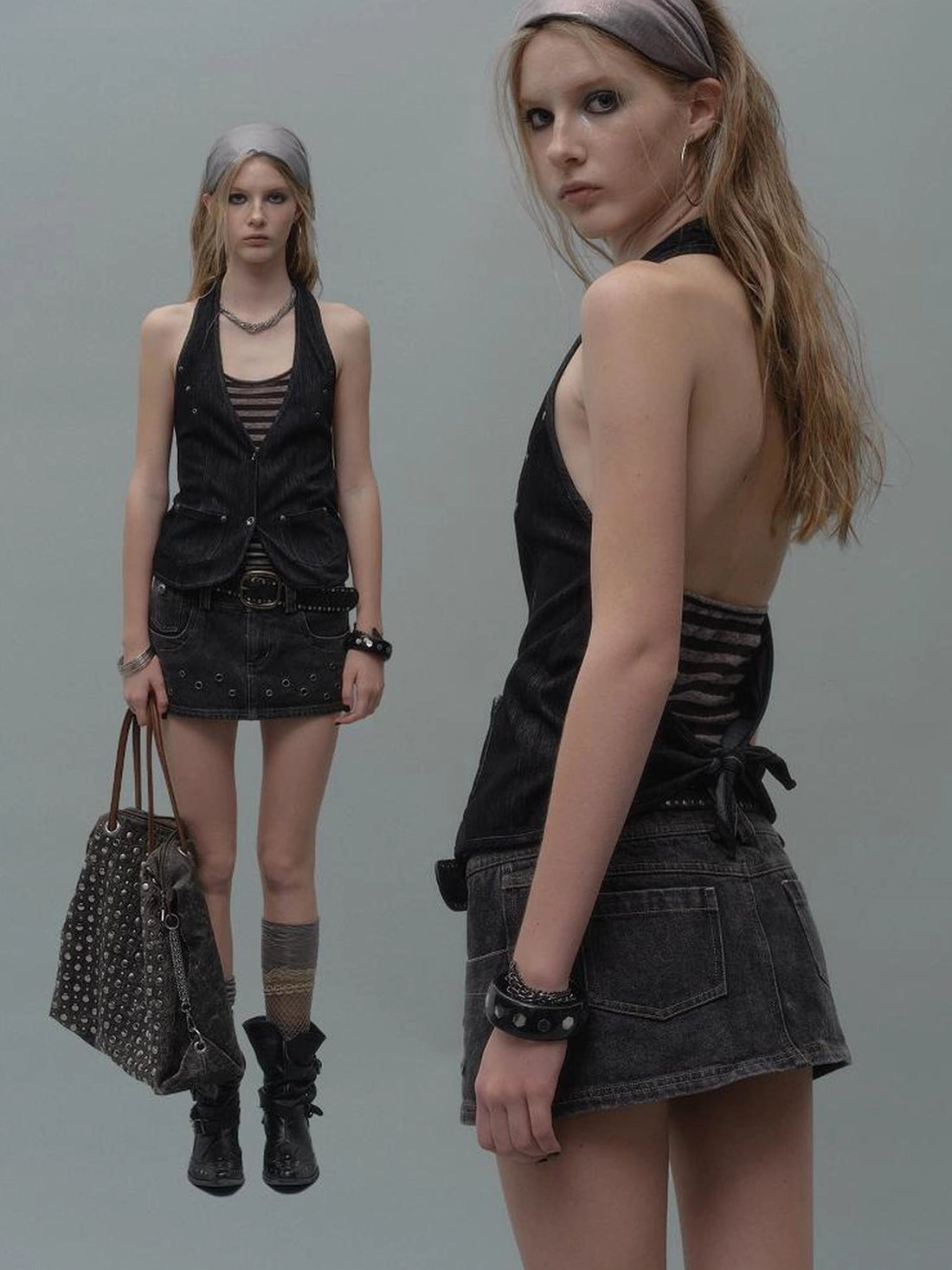 wear And tear Eyelet Trimmed Denim Mini Skirt With Lining