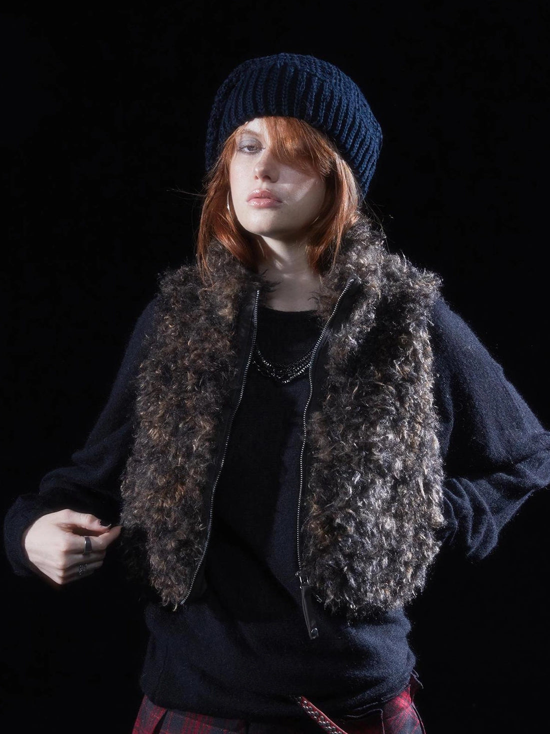wear And tear Faux Fur Patchwork Zipper Vest With Leopard Print Collar