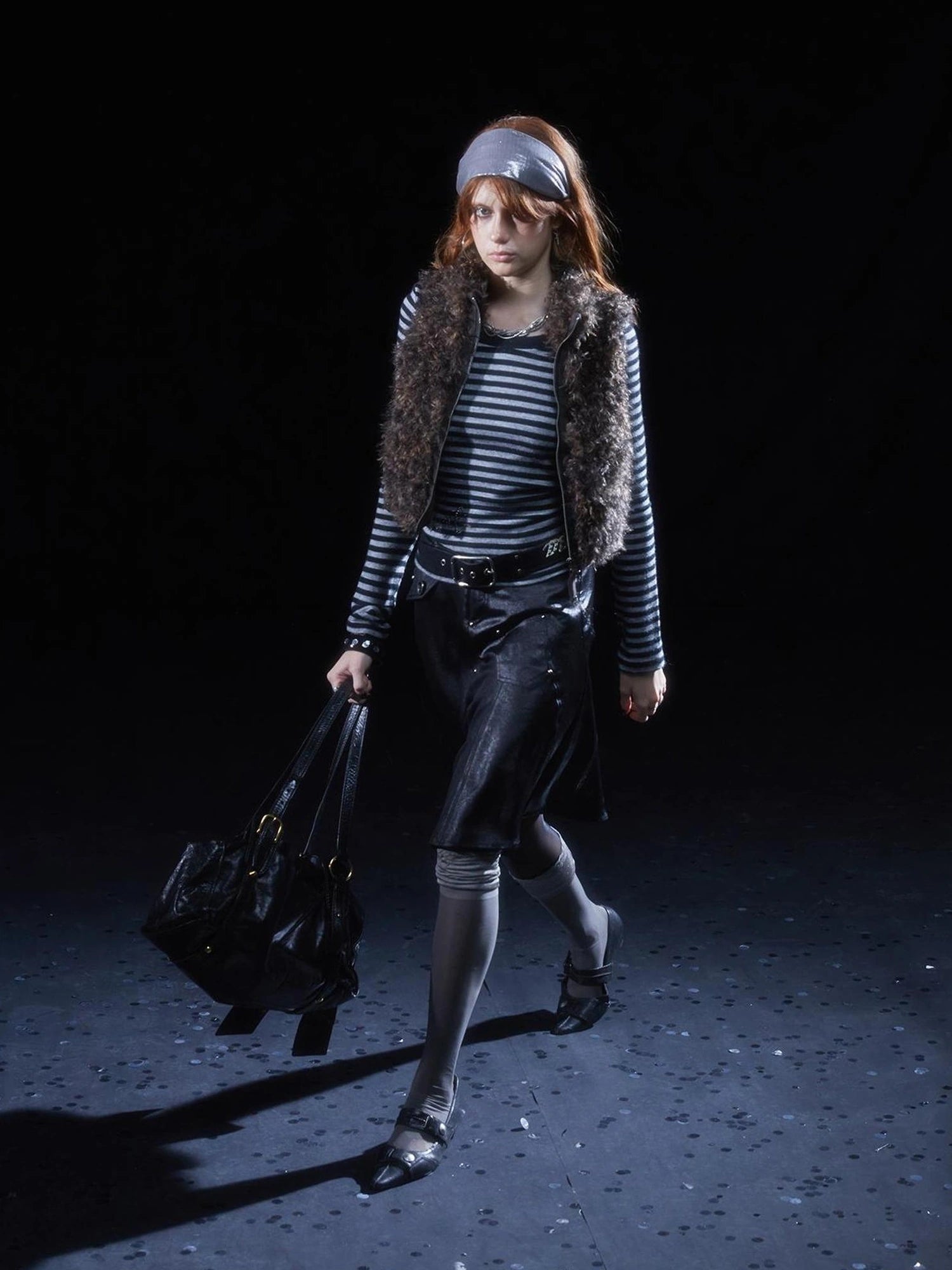 wear And tear Faux Fur Patchwork Zipper Vest With Leopard Print Collar