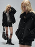 wear And tear Faux Shearling Collar Zip Up Pu Jacket