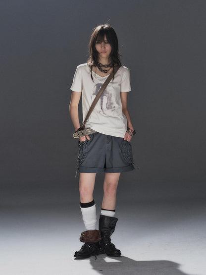 wear And tear Frayed Layered V-neck Portrait Print Women&