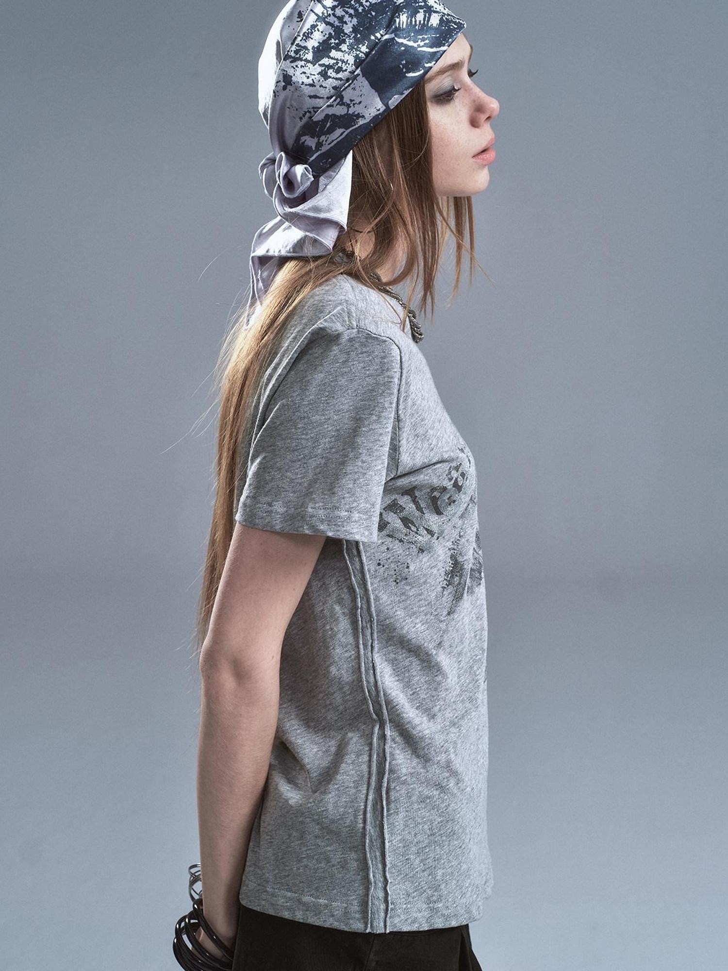 wear And tear Frayed Patchwork Metallic Print Layered Women&