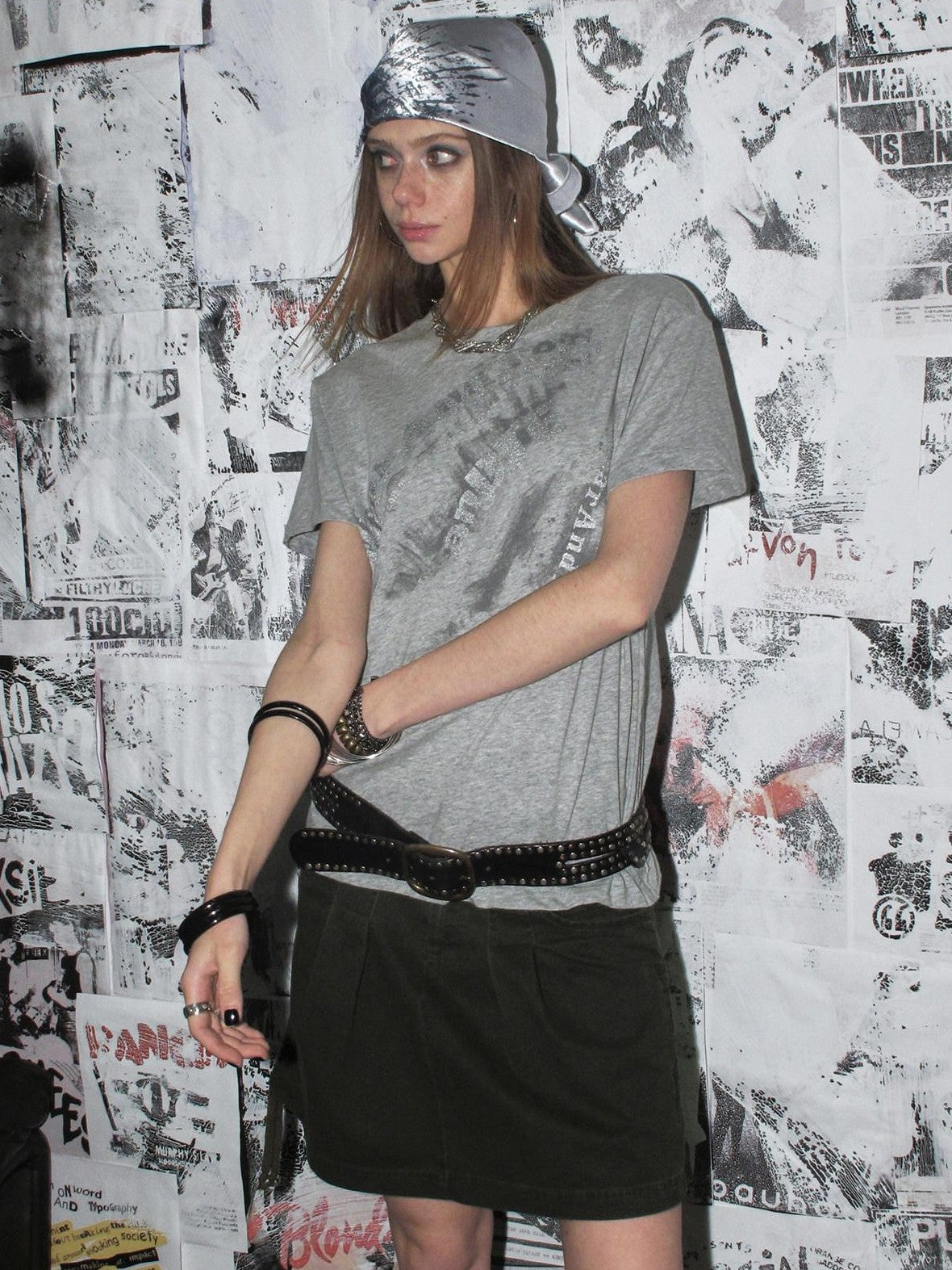 wear And tear Frayed Patchwork Metallic Print Layered Women&