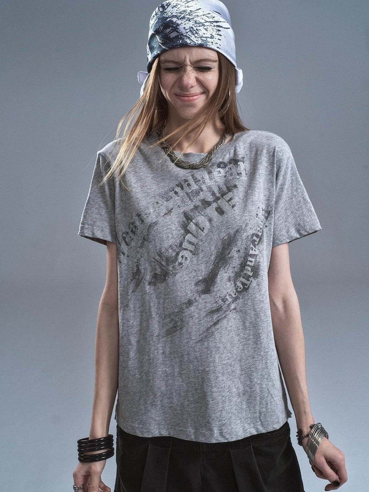 wear And tear Frayed Patchwork Metallic Print Layered Women&