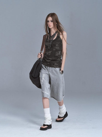 wear And tear Frayed Split Letter Silver Print Asymmetrical Women&