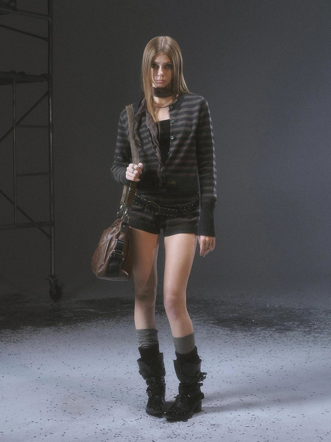 wear And tear Gray Brown Striped Cardigan