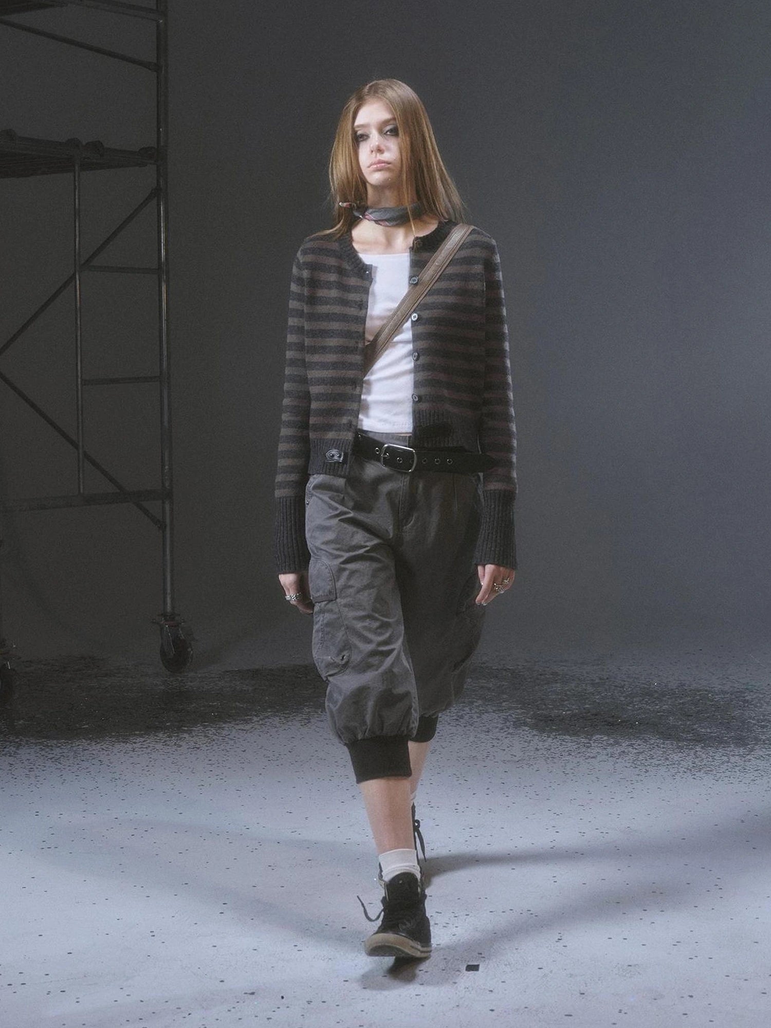 wear And tear Gray Brown Striped Cardigan