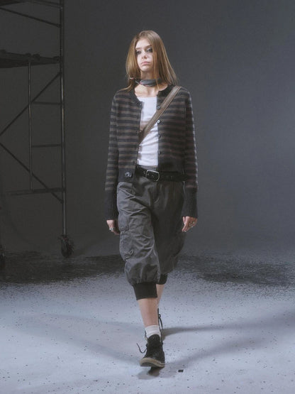 wear And tear Gray Brown Striped Cardigan