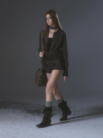wear And tear Gray Brown Striped Cardigan