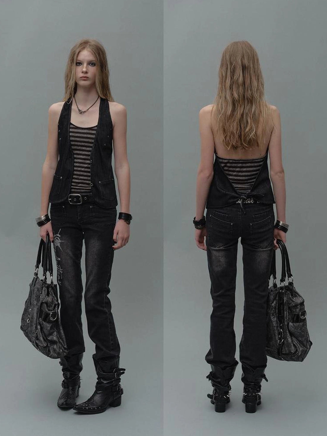 wear And tear Halter Neck Layered Ribbed Vest