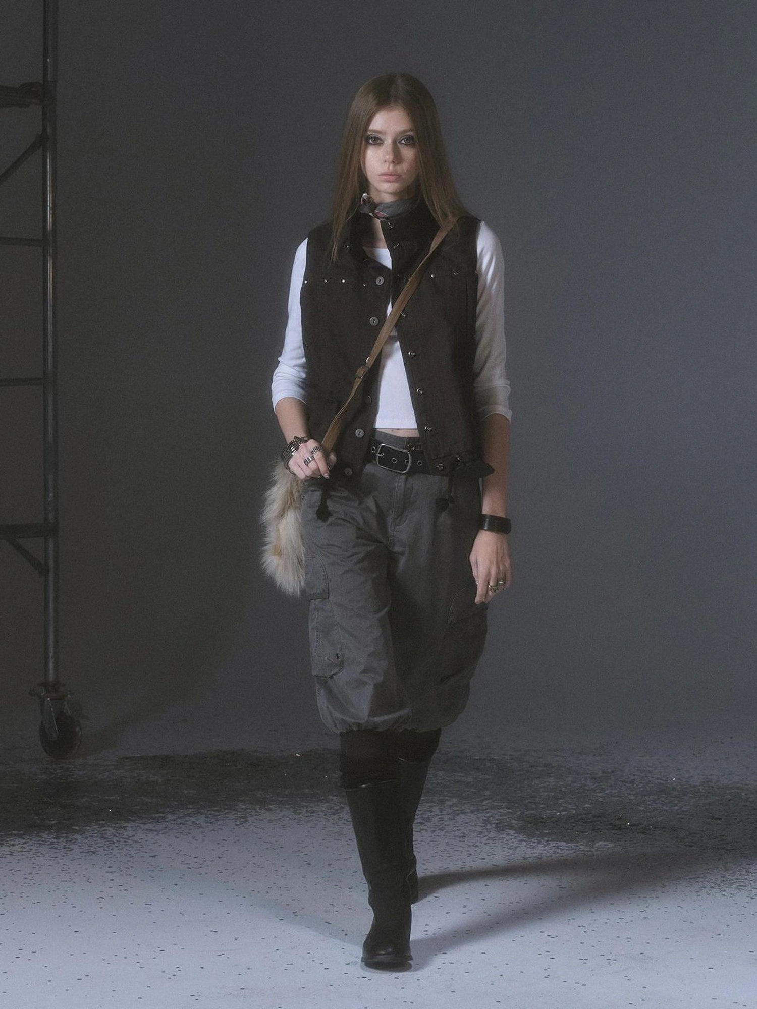 wear And tear Heavy Duty Punk Leather Canvas Belt With Metal Studs