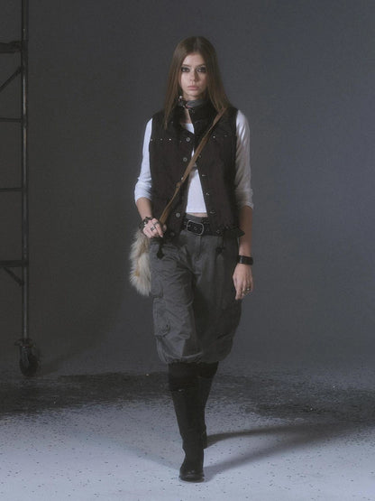 wear And tear Heavy Duty Punk Leather Canvas Belt With Metal Studs