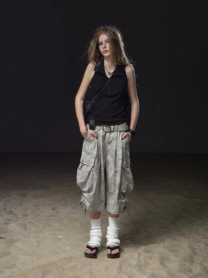 wear And tear High Neck Half Placket Knit Vest