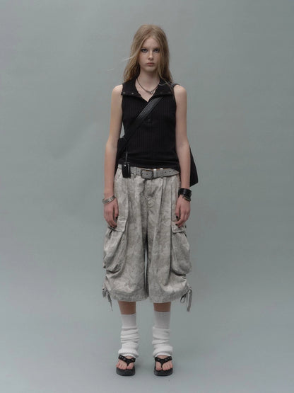 wear And tear High Neck Half Placket Knit Vest