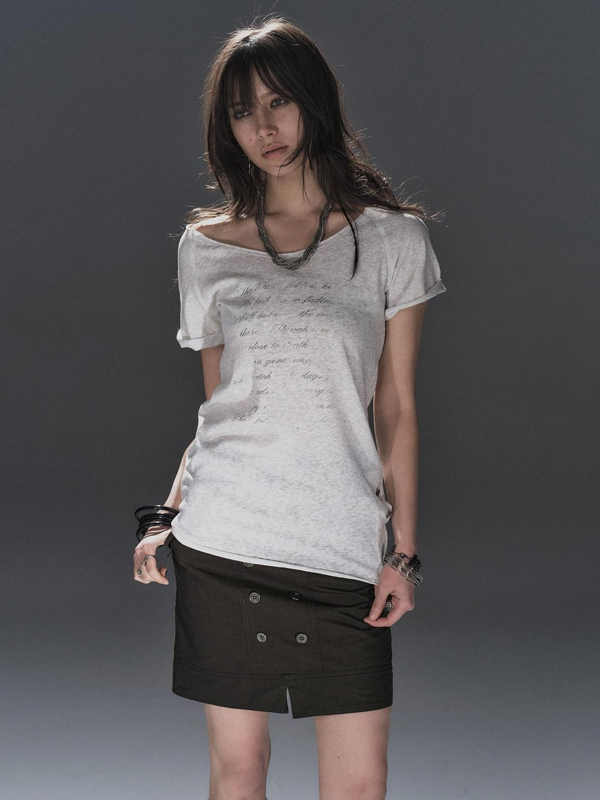 wear And tear Iridescent Double Button Pocket Front Slit Women&
