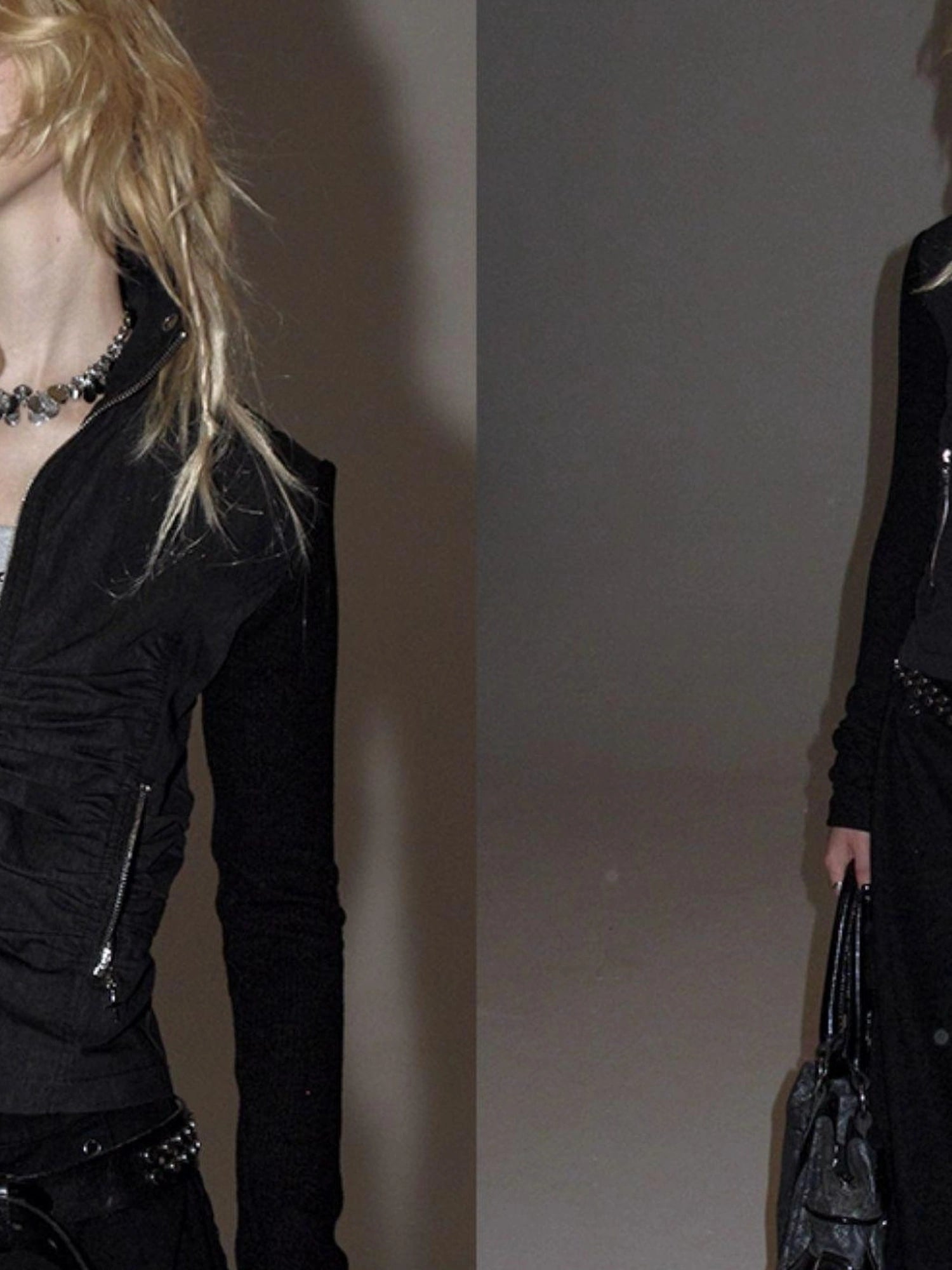 wear And tear Knitted Sleeve Paneled Stand Collar Pleated Slim Cropped Jacket