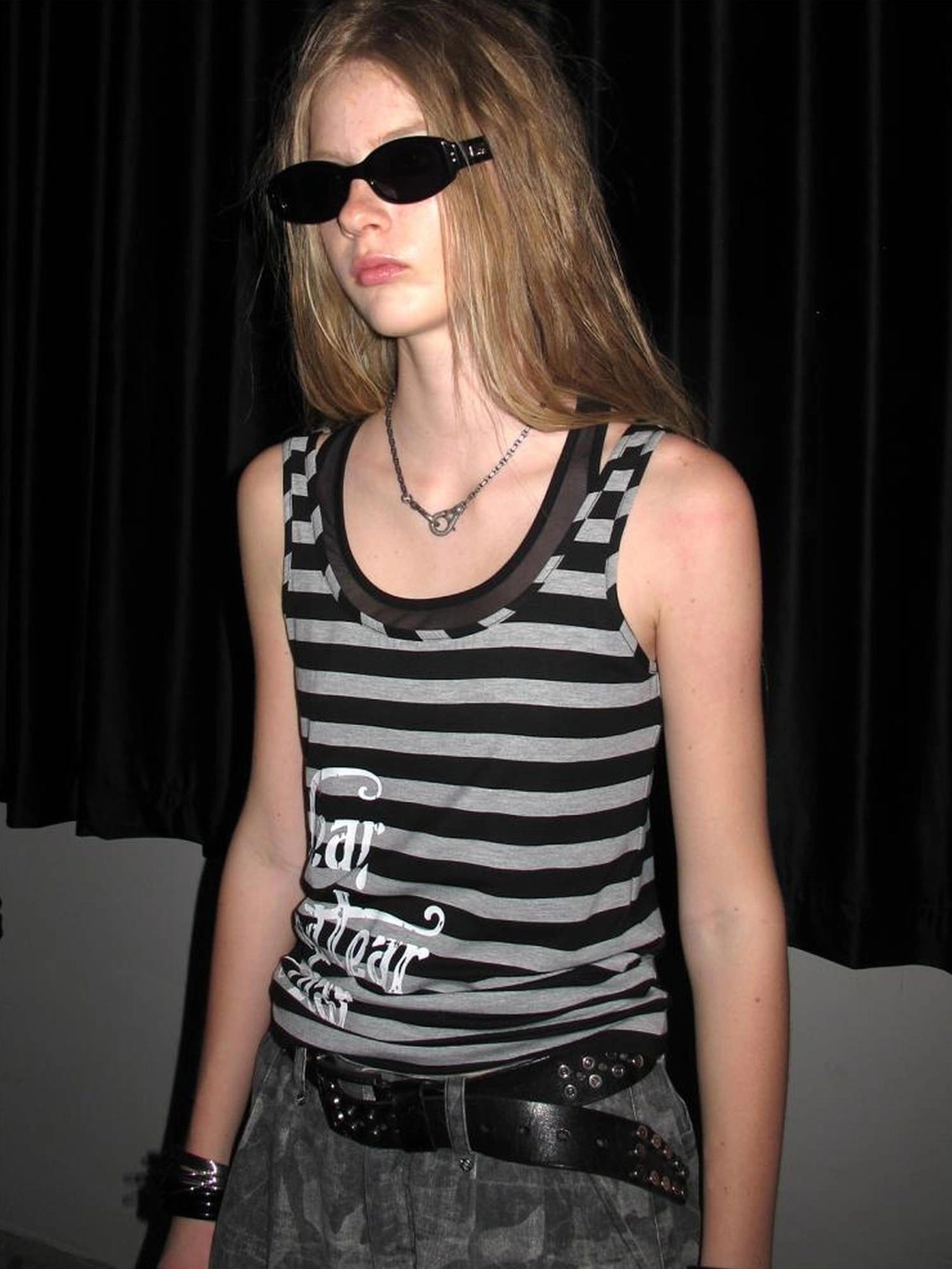 wear And tear Layered Stripe &amp; Mesh Tank Top