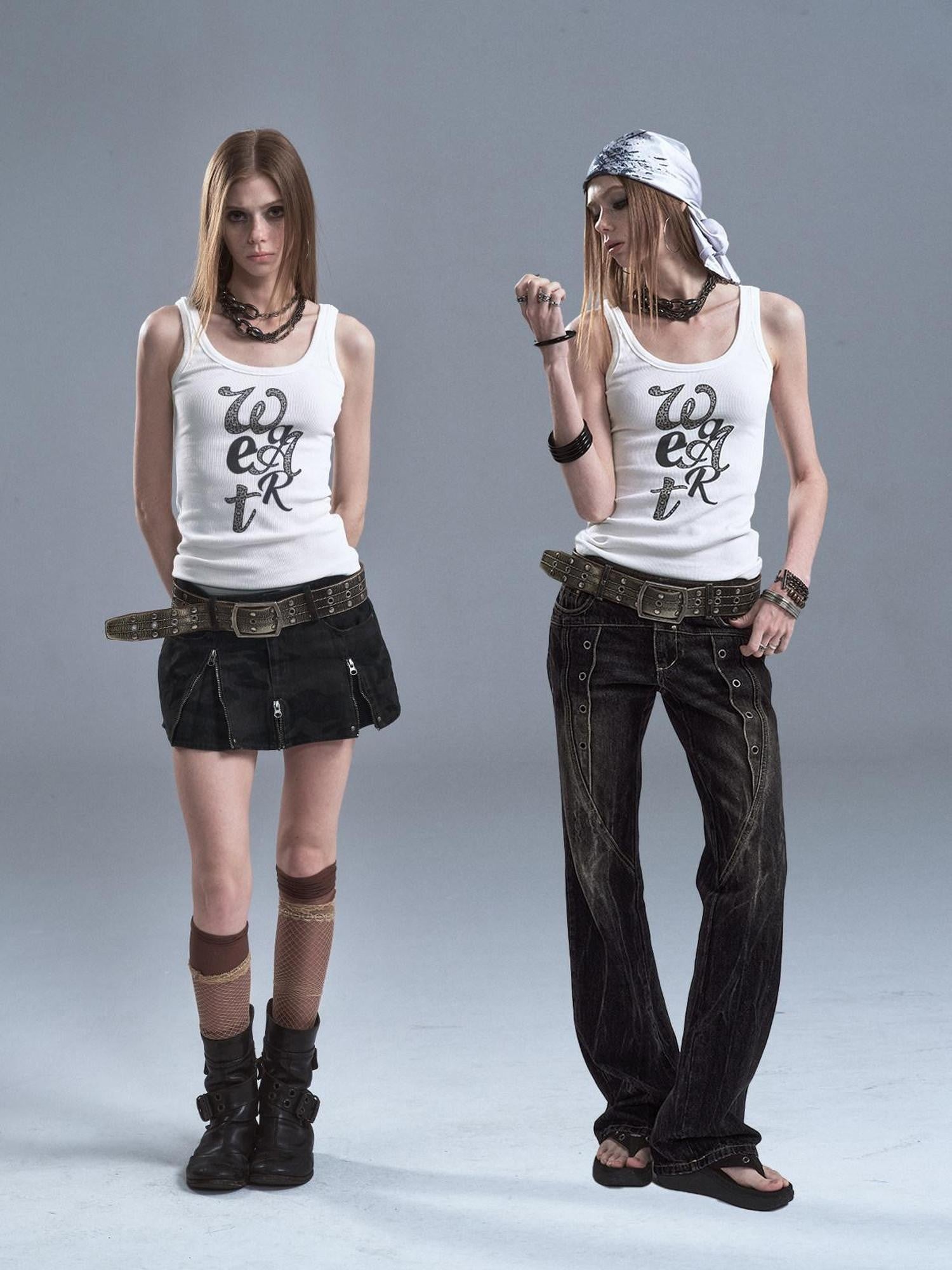 wear And tear Leopard Letter Digital Print Ribbed Texture Women&