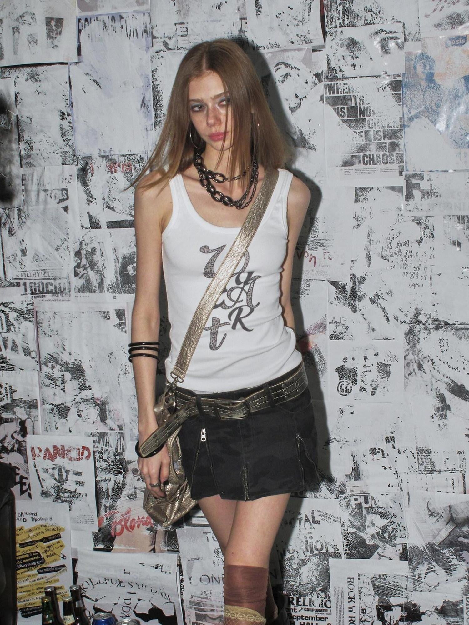 wear And tear Leopard Letter Digital Print Ribbed Texture Women&