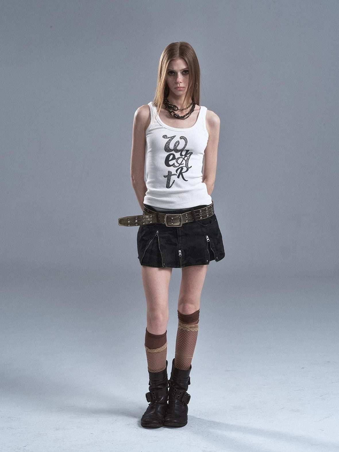wear And tear Leopard Letter Digital Print Ribbed Texture Women&
