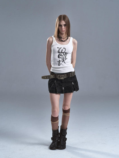wear And tear Leopard Letter Digital Print Ribbed Texture Women&