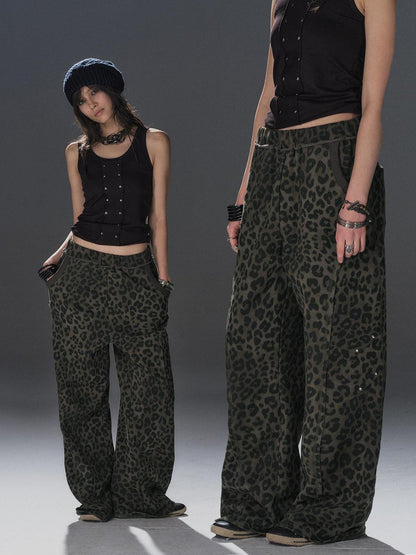 wear And tear Leopard Studded Frayed Split Women&