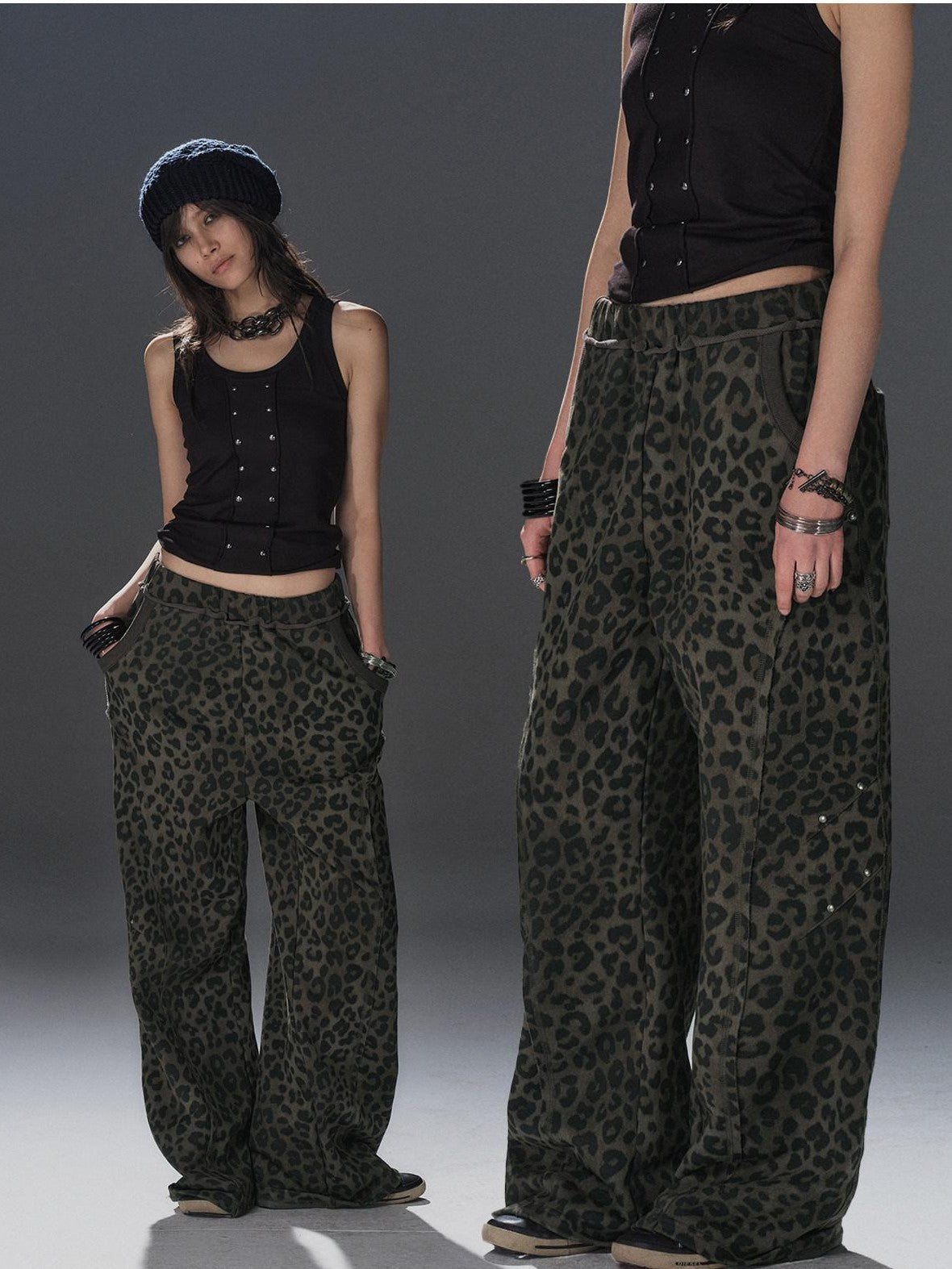 wear And tear Leopard Studded Frayed Split Women&
