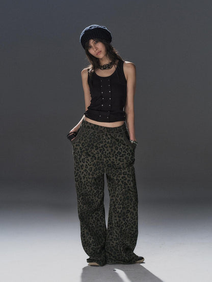 wear And tear Leopard Studded Frayed Split Women&