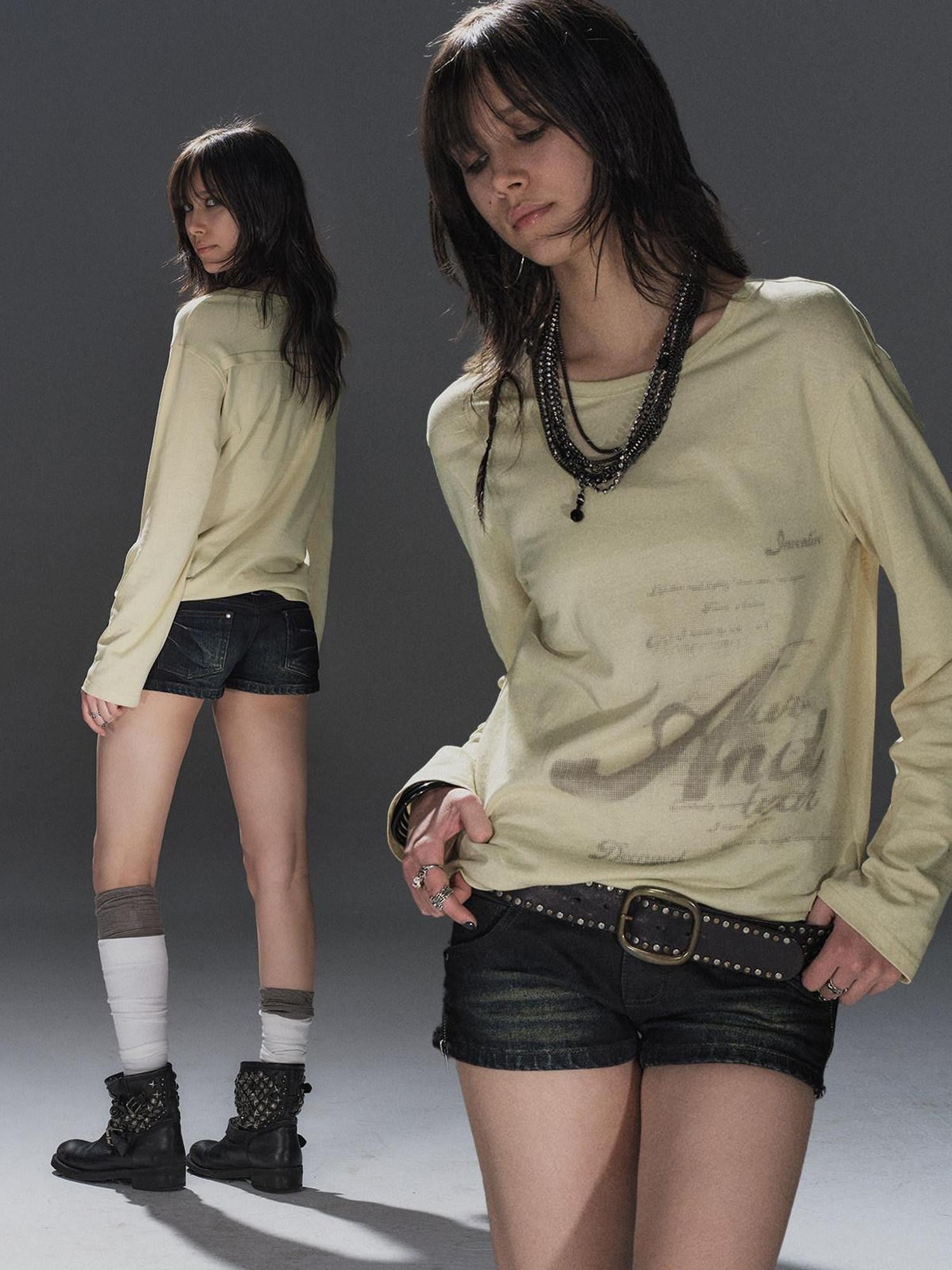 wear And tear Light Drape Letter Print Back Split Women&