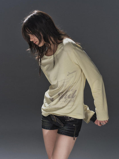 wear And tear Light Drape Letter Print Back Split Women&