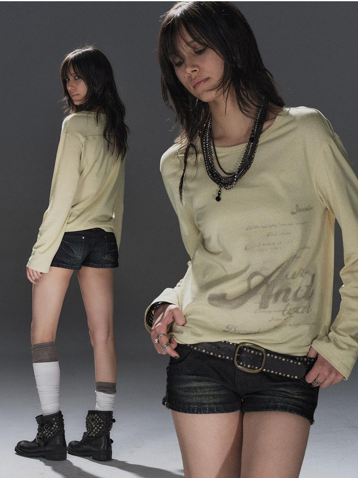 wear And tear Light Drape Letter Print Back Split Women&