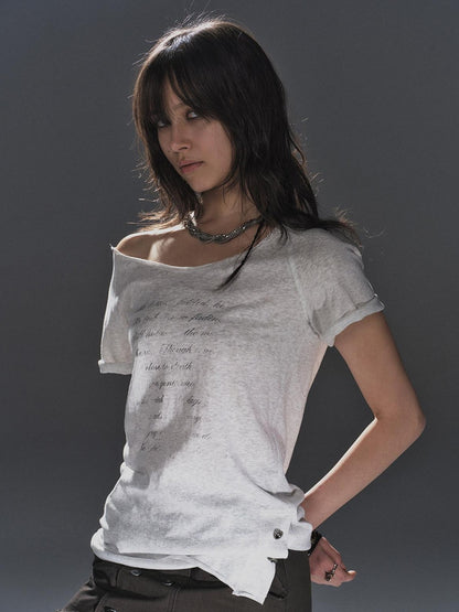 wear And tear Light Heather Gray Silver Print Cold Shoulder Women&