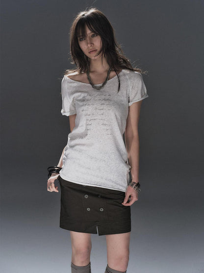 wear And tear Light Heather Gray Silver Print Cold Shoulder Women&