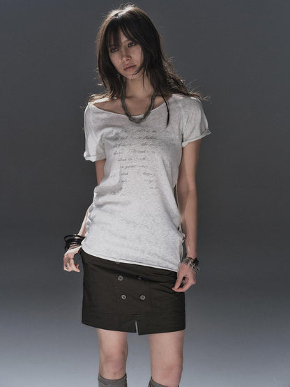 wear And tear Light Heather Gray Silver Print Cold Shoulder Women&