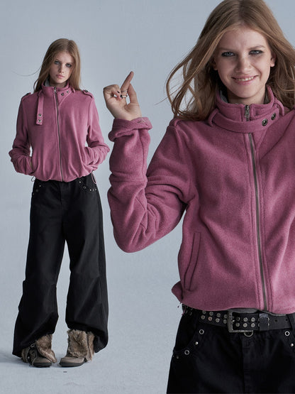 wear_And_tear_Loose_Fleece_Stand_Collar_Drawstring_Hem_Asymmetric_Women&