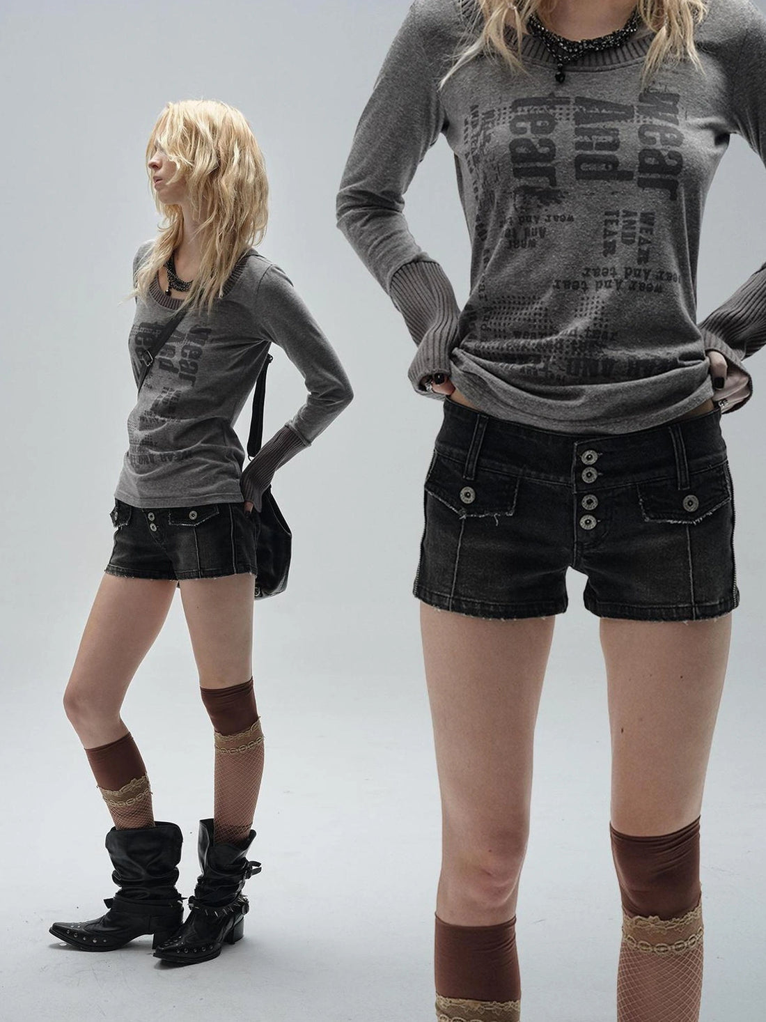 Low Rise Black Washed Ripped Stretch Denim Shorts