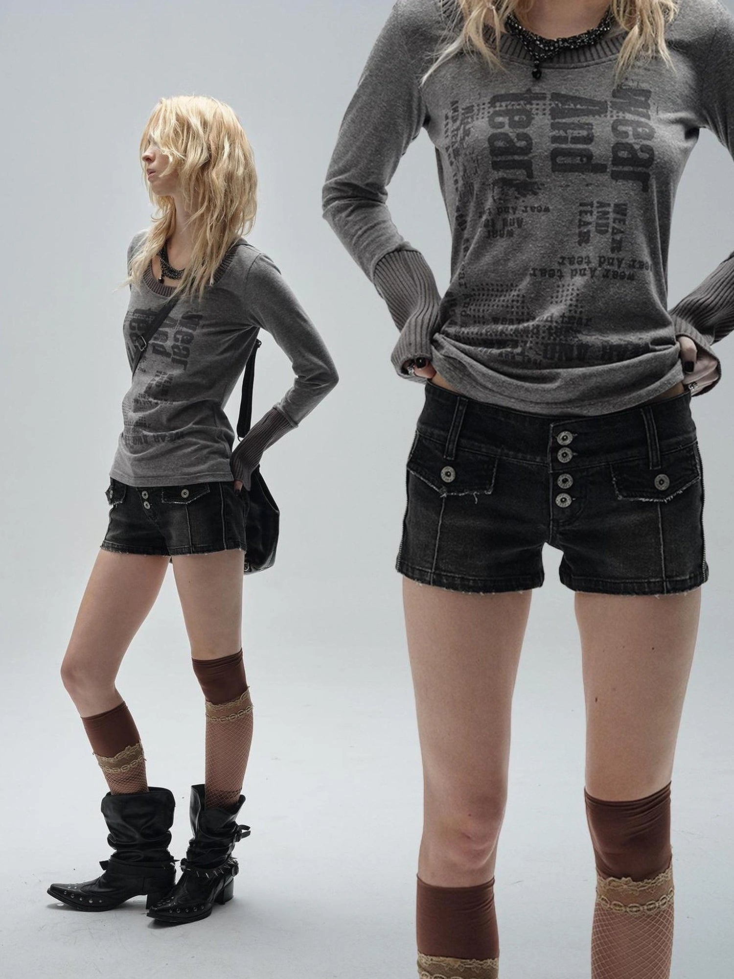 Low Rise Black Washed Ripped Stretch Denim Shorts