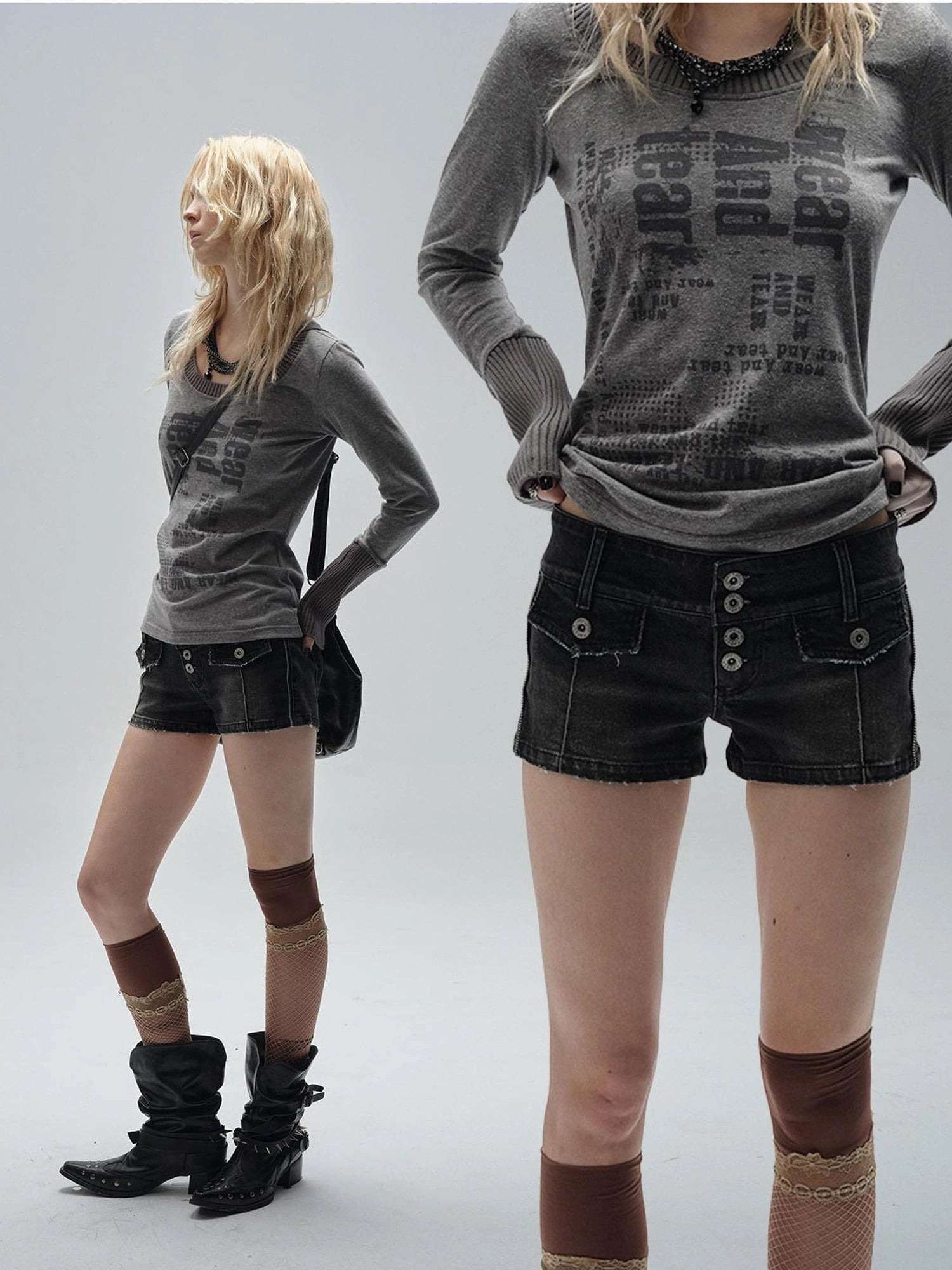 Low Rise Black Washed Ripped Stretch Denim Shorts