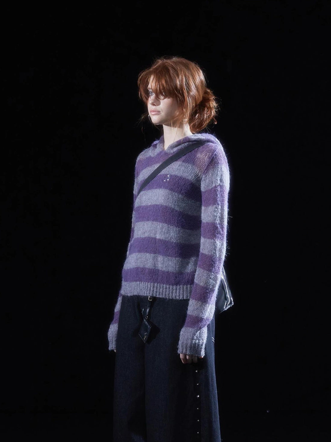 wear And tear Mohair Stripe Hoodie With Openwork Cuffs