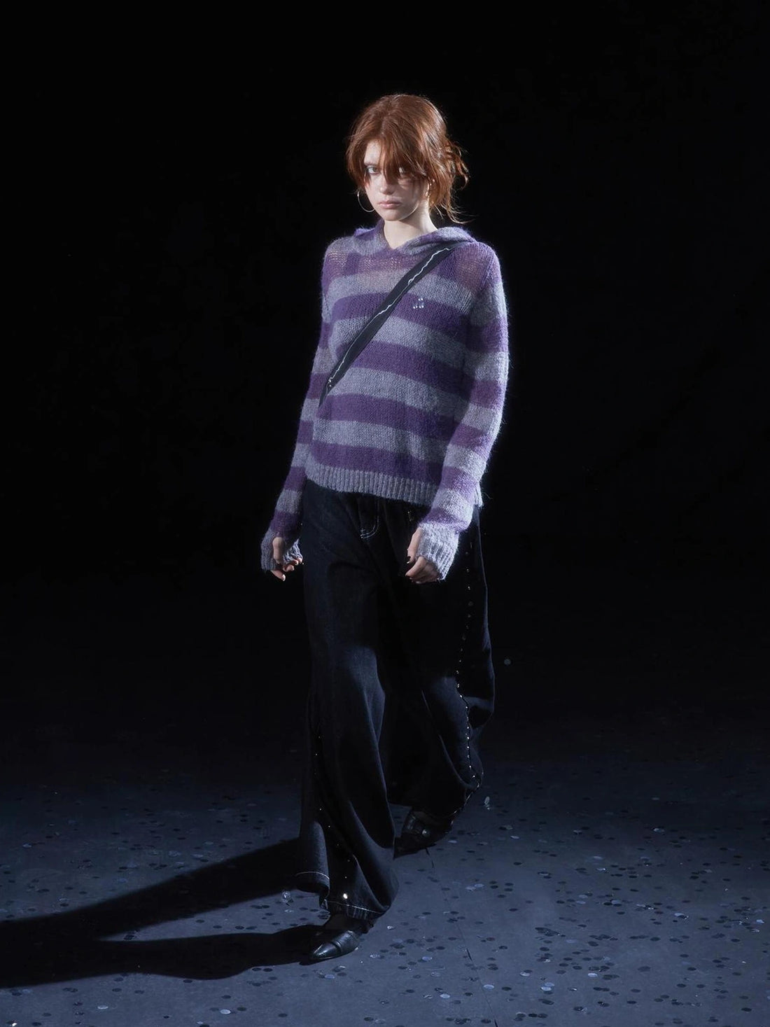 wear And tear Mohair Stripe Hoodie With Openwork Cuffs